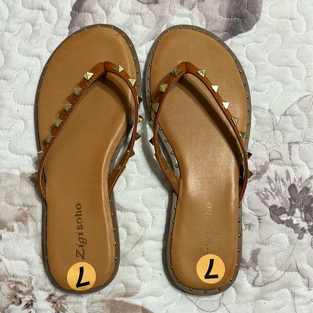 Brown Strap Sandals with Gold Studs
